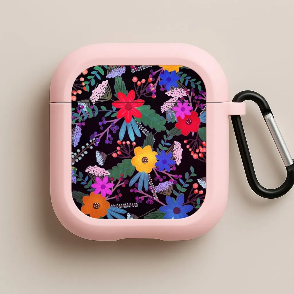 soft pastel hybrid travel protector wireless anti dust guard Black & Colourful Floral Pattern AirPods Case