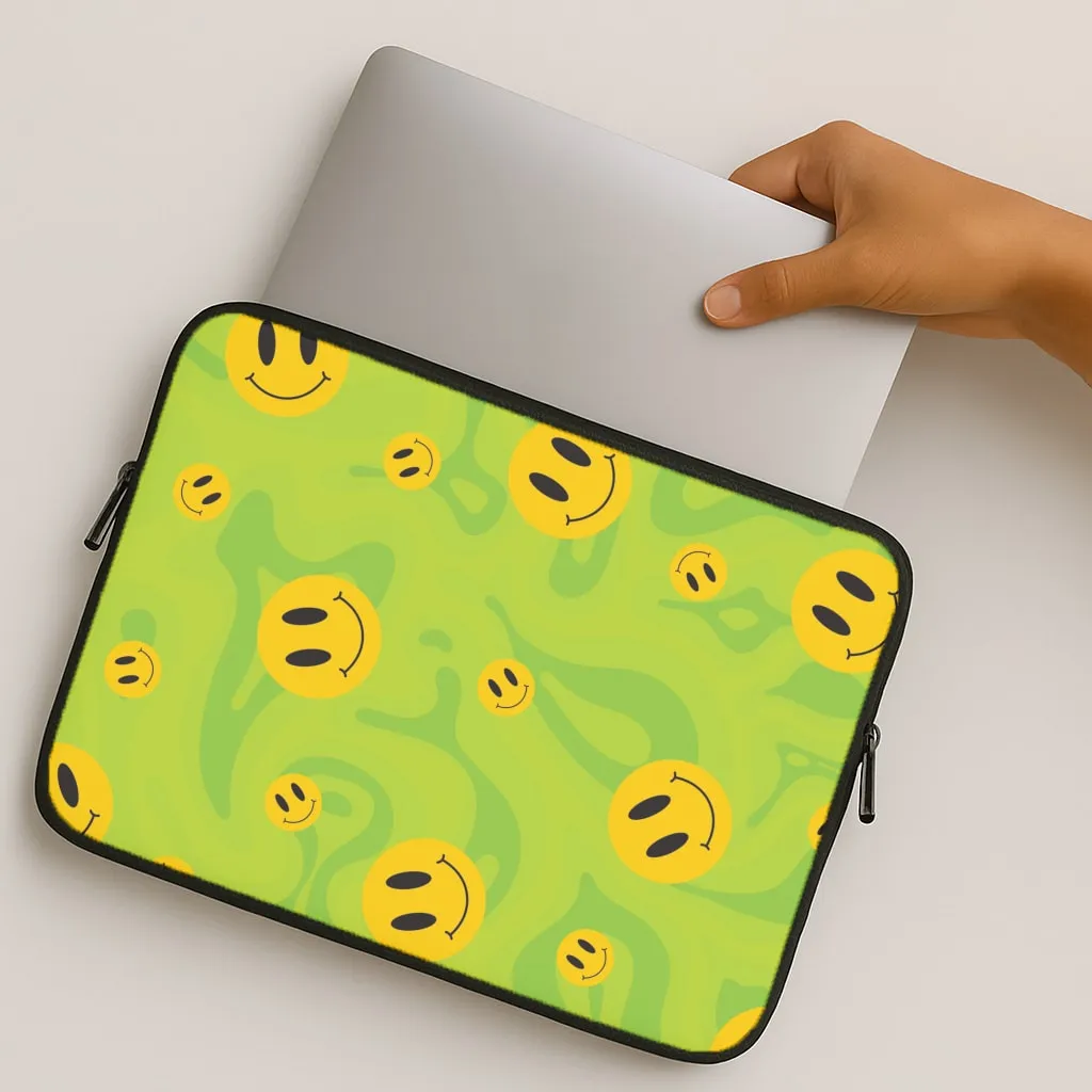 Comfort Design Layer Perfect Fit Green Wavey Smileys Pattern Laptop Sleeve