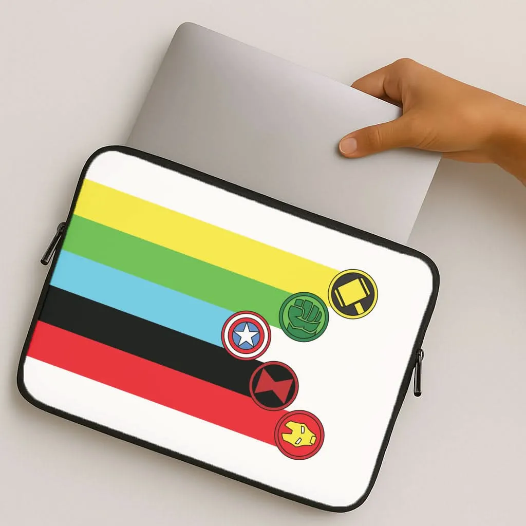Superhero Team Colourful Symbols  Laptop Sleeve Minimal Surface Layer metal frame