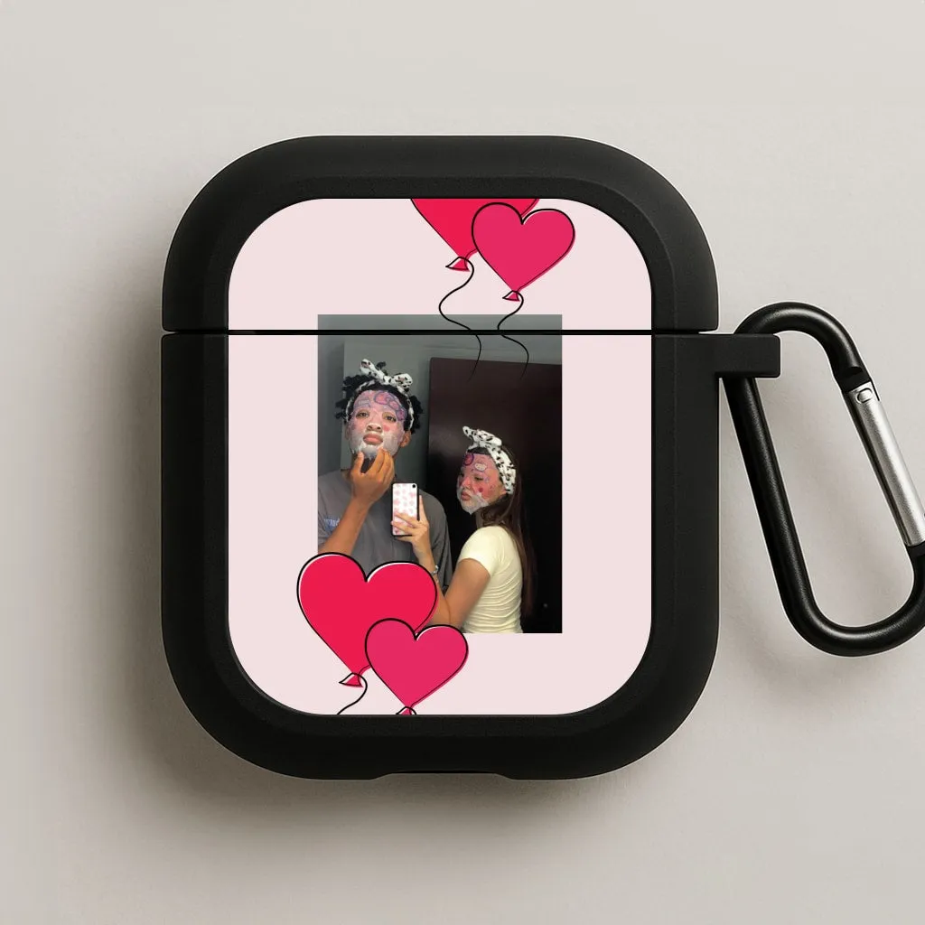 vivid pastel portable leather protector Heart Balloons - Personalised Couples AirPods Case