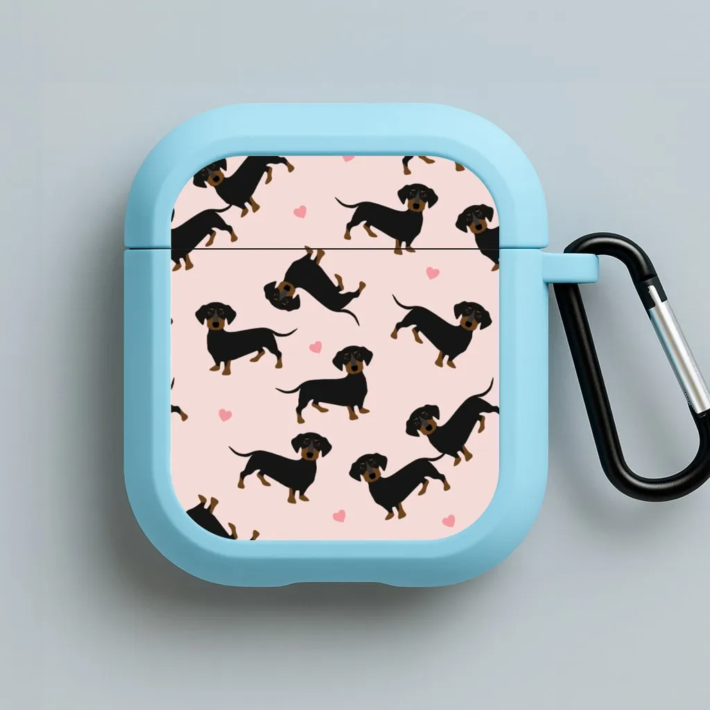 soft flexible travel leather airpods case metal hook airpods protector Heart Dachshund - Dog Pattern AirPods Case