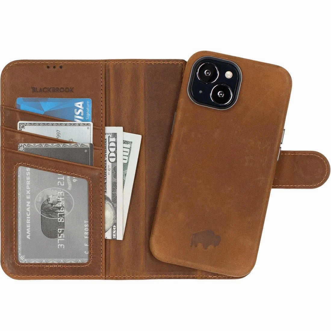 Carson Detachable Leather Wallet Case ?C iPhone 14 Plus, Golden Brown Ergonomic grip