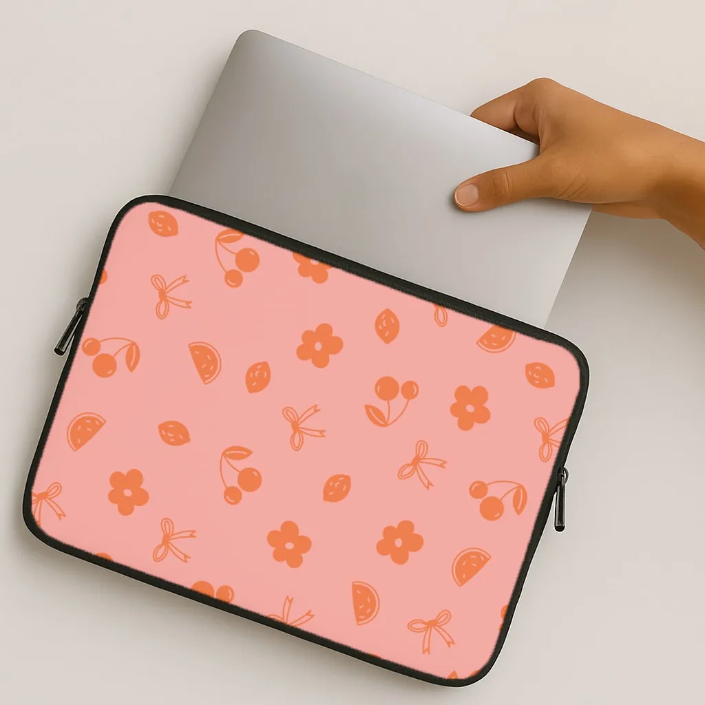 Sleek Edge Coquette Orange Cherries Pattern Laptop Sleeve