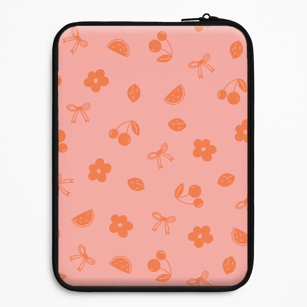 Coquette Orange Cherries Pattern Laptop Sleeve Smooth Craftsmanship Soft Grip