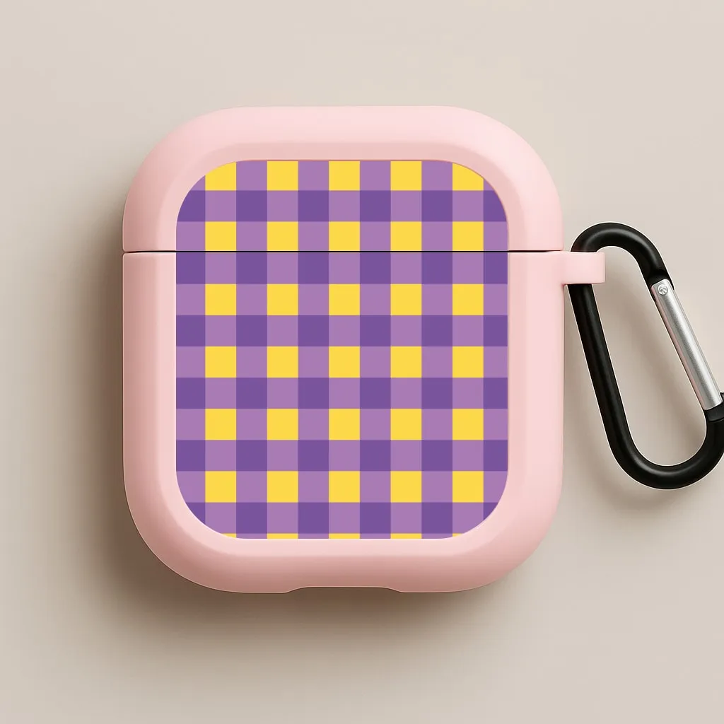 Trendy Style Accessory shockproof magnetic airpods cover Purple And Yellow Checkered Pattern AirPods Case