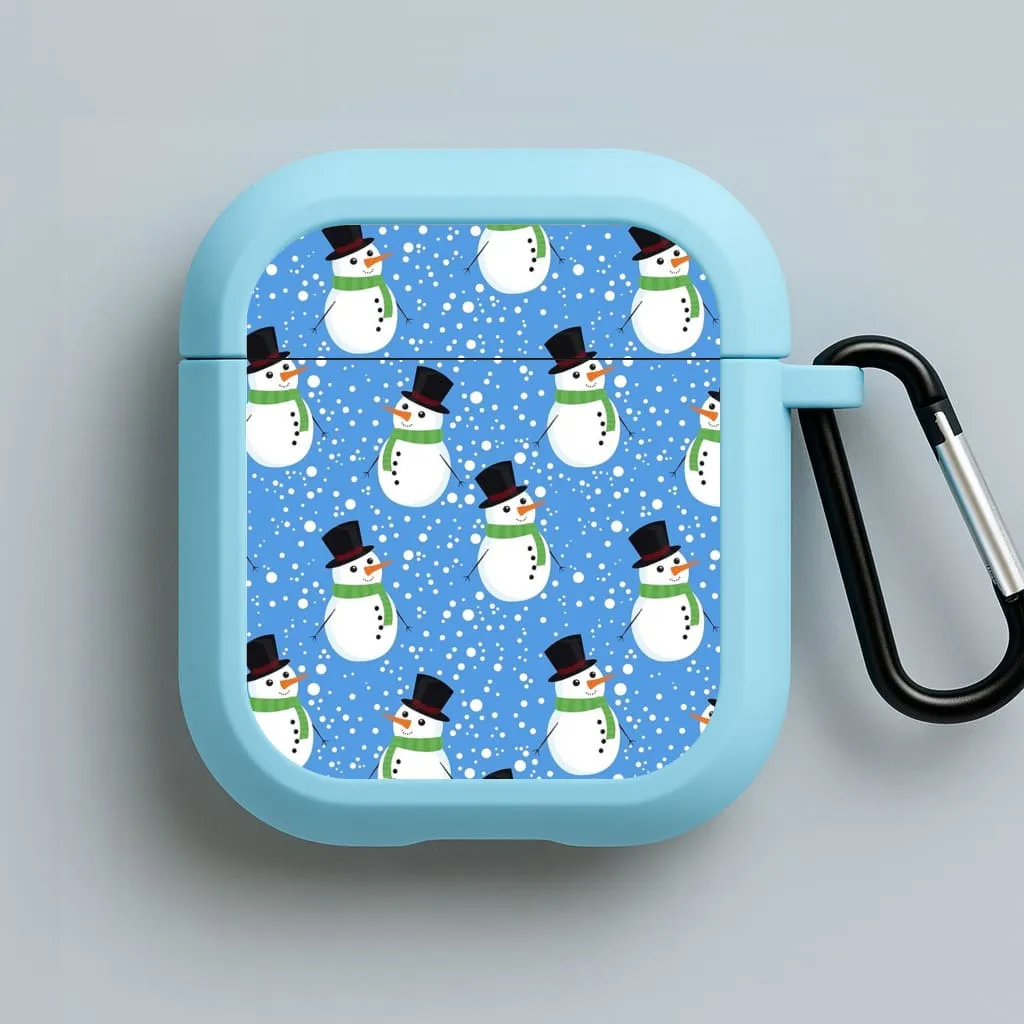 compact leather airpods cover Blue Snowman Pattern AirPods Case