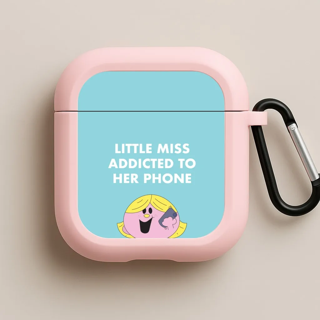 luxury protective guard Trendy Rubber Pouch Little Miss Addicted To Her Phone - Aesthetic Quote AirPods Case