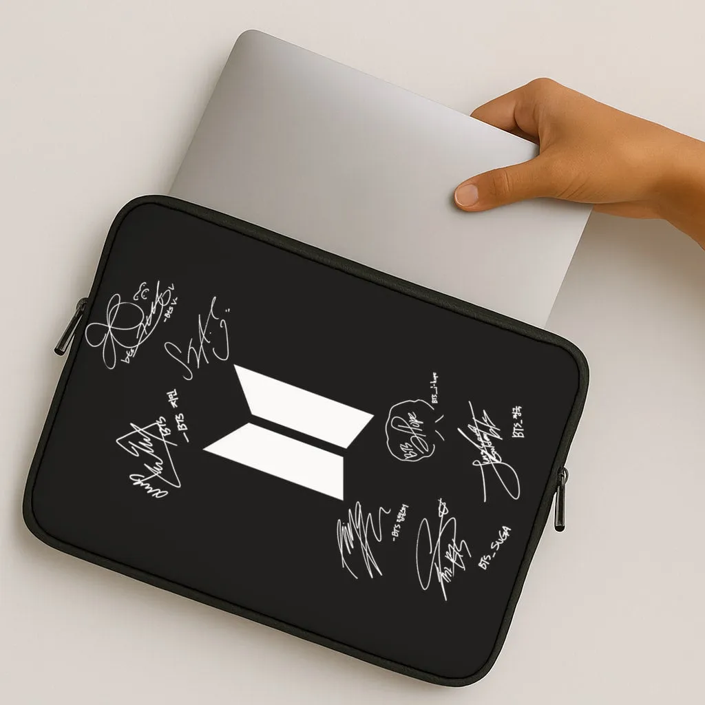 Stylish Layer Black K-Pop Band Logo and Signatures Laptop Sleeve
