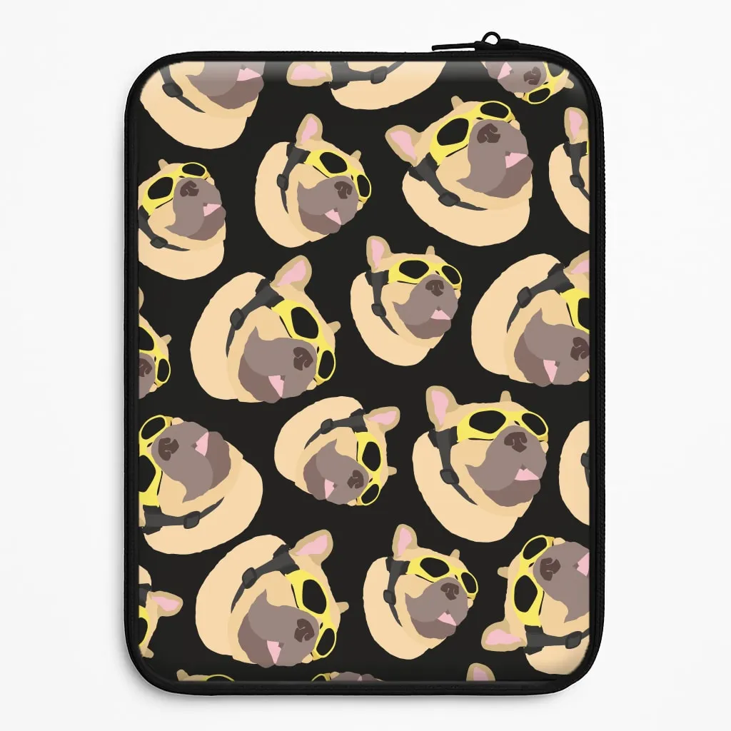 Protective Build Texture Rugged Build Texture Frenchie With Goggles Pattern Laptop Sleeve