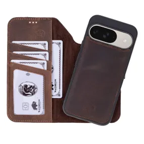 Carter Detachable Leather Wallet Case ?C Pixel 10, Distressed Coffee Protective Build Elegant Accent