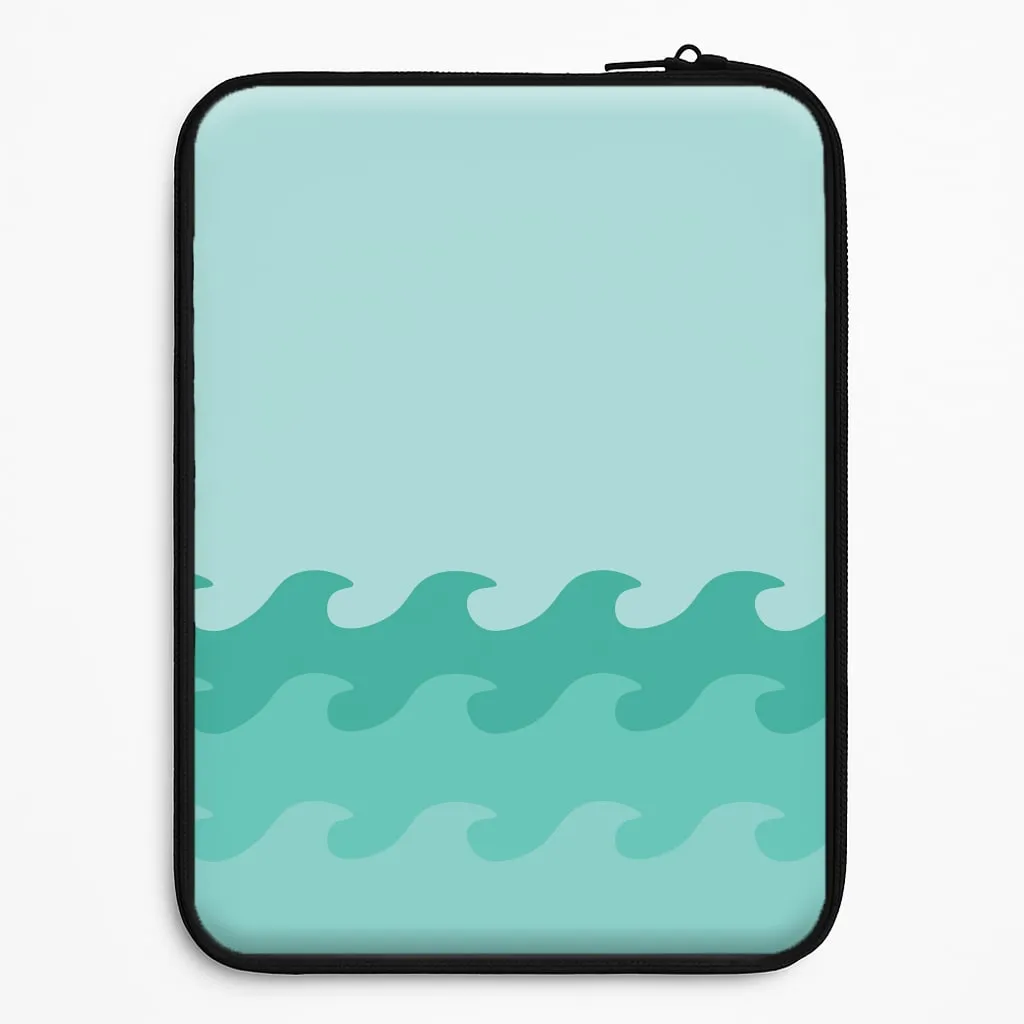 Glossy Finish Look Minimal Style Cyan Beach Waves Pattern Laptop Sleeve