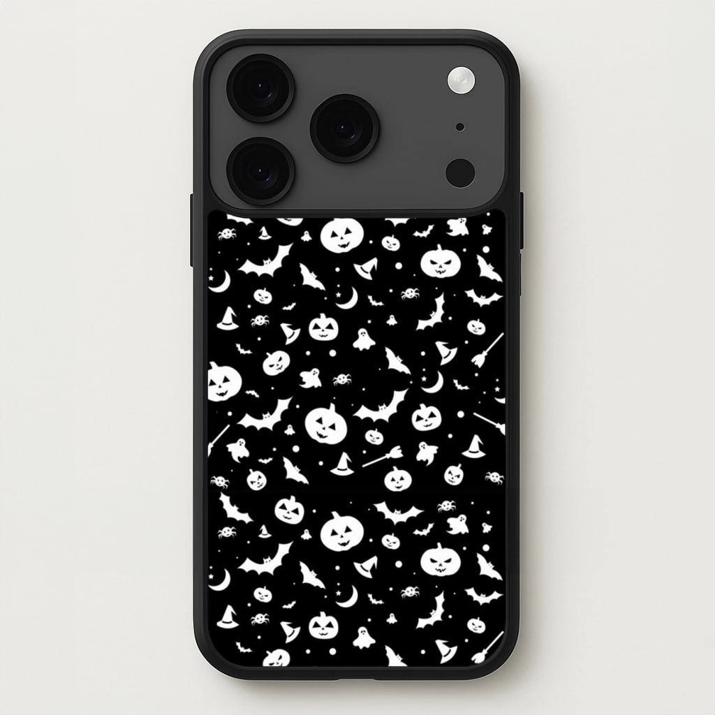 Black and White Halloween Pattern Phone Case Light Design Portable Layer