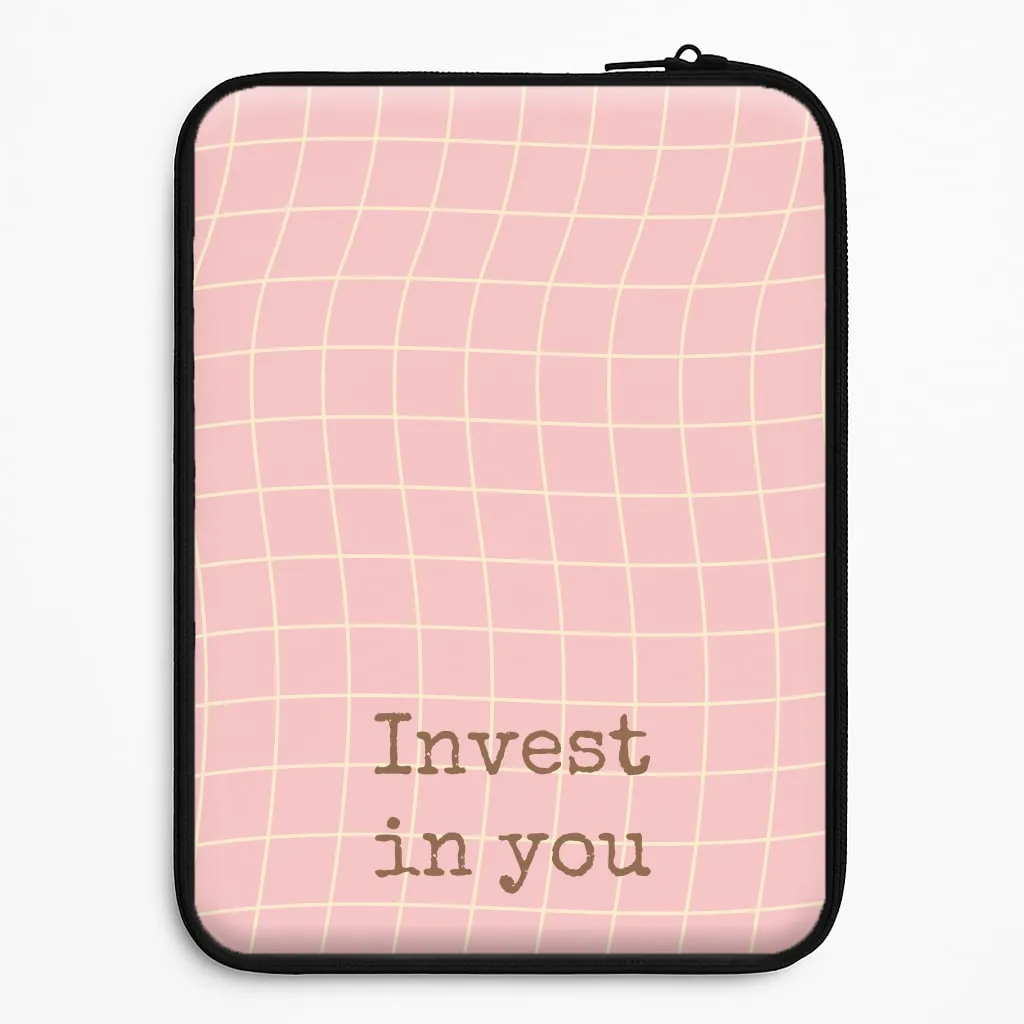 Marble finish Invest In You, Baby Pink Laptop Sleeve