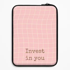 Marble finish Invest In You, Baby Pink Laptop Sleeve