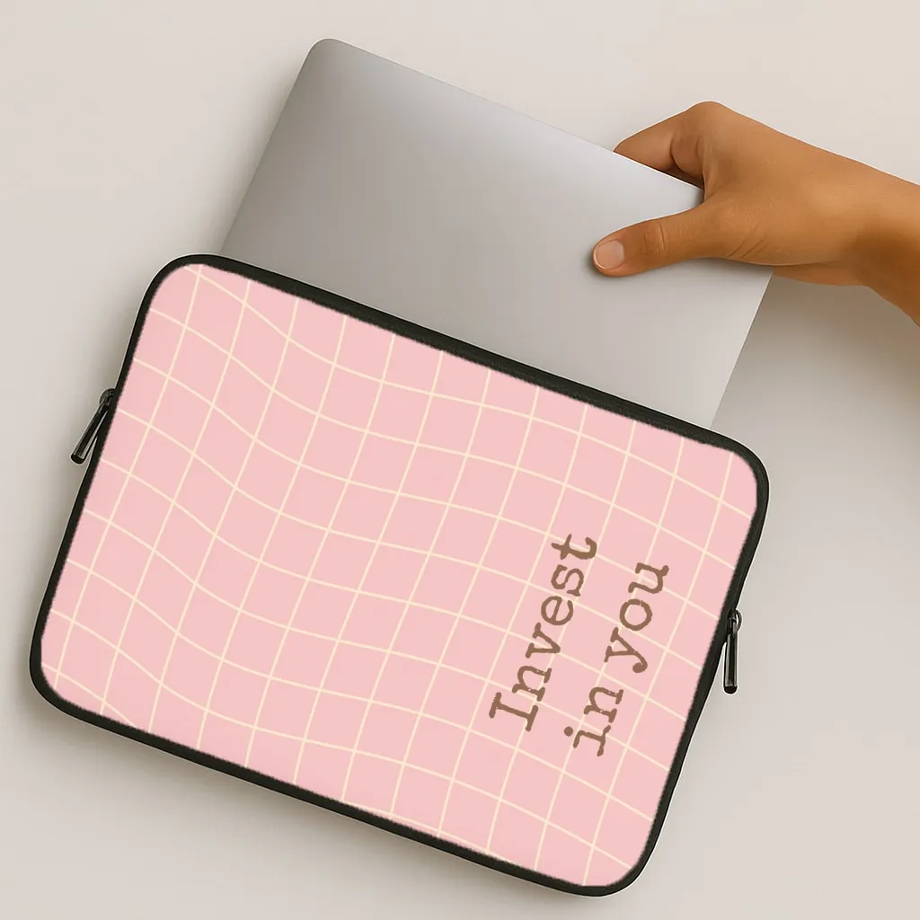 Invest In You, Baby Pink Laptop Sleeve Textured Comfort Modern Pattern Layer