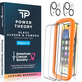 Screen Armor Ultra Outdoor Device Film iPhone 15 Tempered Glass Screen Protector with Camera Lens Protectors and Easy Install Kit  [2-Pack]