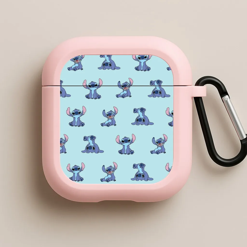 Cute Blue Alien Pose Pattern AirPods Case Minimalist Compact Organizer Fashion Everyday Bag
