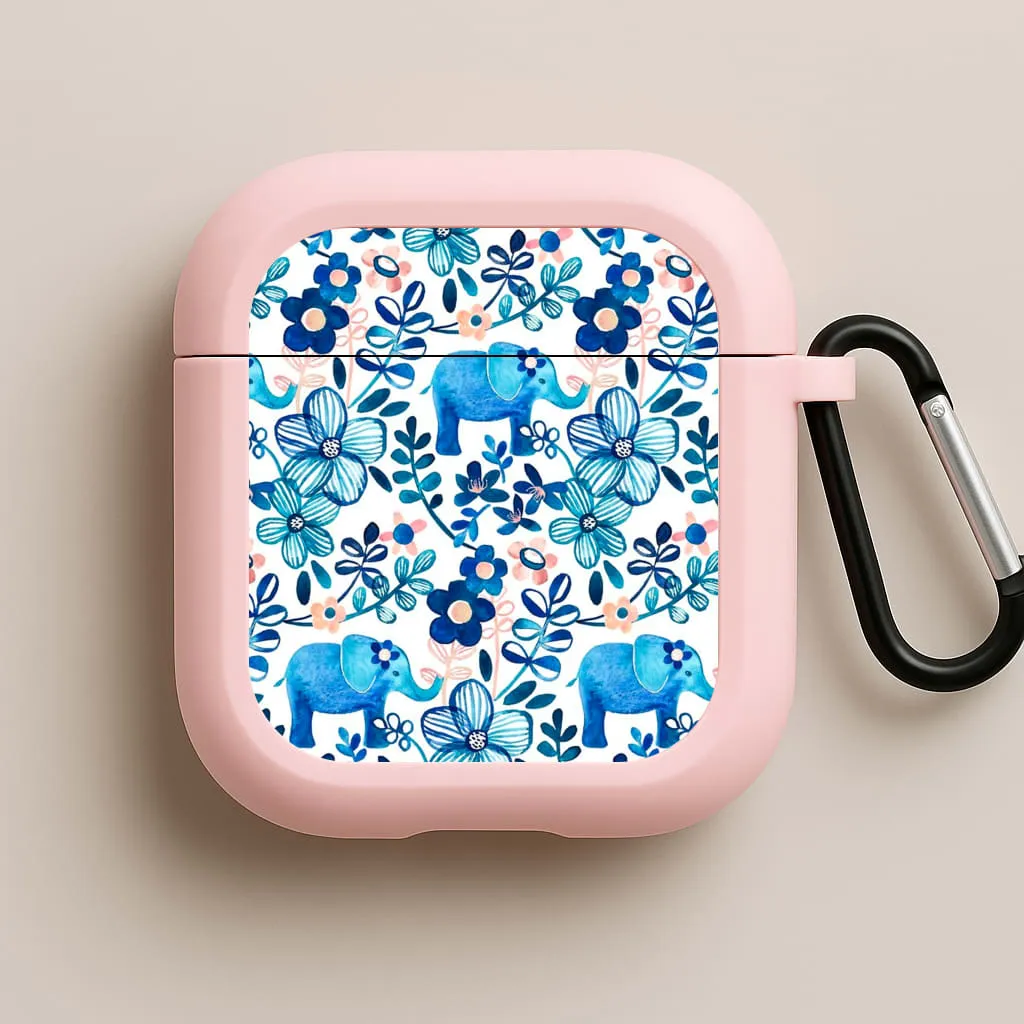 Protective Smooth Shell Elephant and Floral Pattern AirPods Case