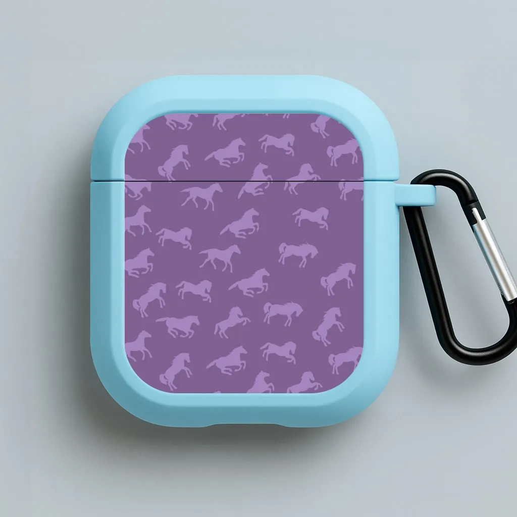 Purple Horse Pattern - Horses AirPods Case fashion lightweight soft silicone protector compact lightweight pastel leather protector