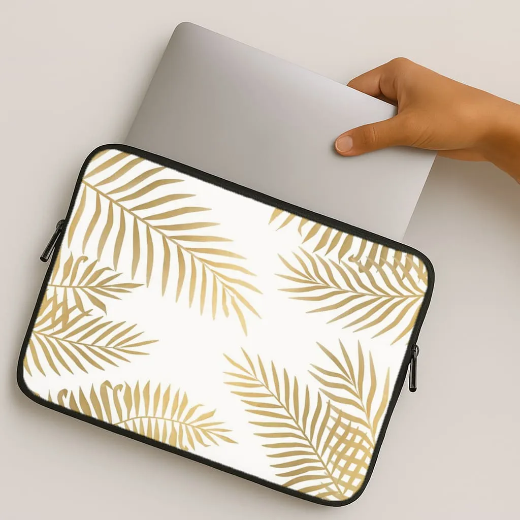 Durable Surface Gold Palm Leaf Pattern Laptop Sleeve