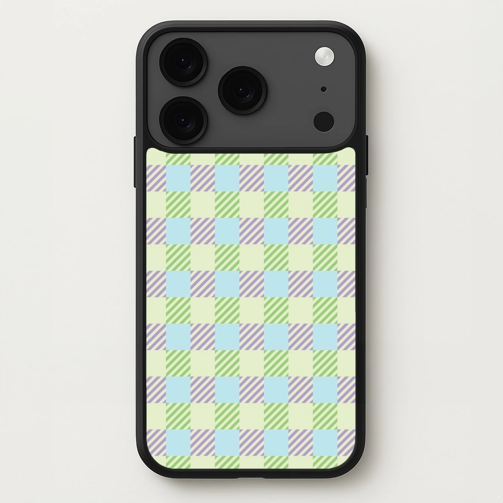 Soft Surface Design Stylish Grip Texture Green And Purple Checkered Phone Case