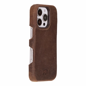 Artistic Print Flexible Material Mason Full-Grain Leather MagSafe Case ?C iPhone 16 Pro, Distressed Coffee