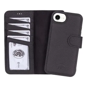 Simple Finish Modern Grip Texture Carter Detachable Leather Wallet Case ?C iPhone 16e, Pebble Black