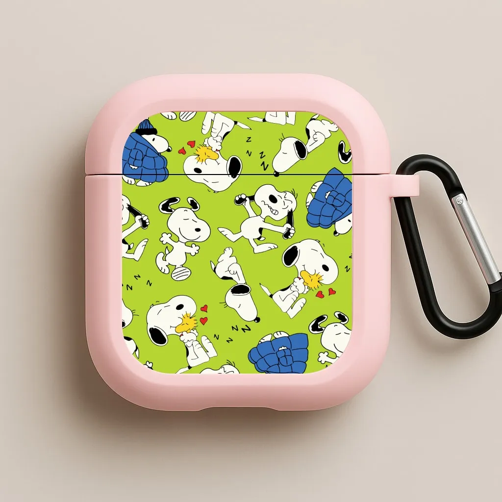 Lime Green Cartoon Beagle Pattern AirPods Case wireless earbuds travel shell Fashion Travel Organizer