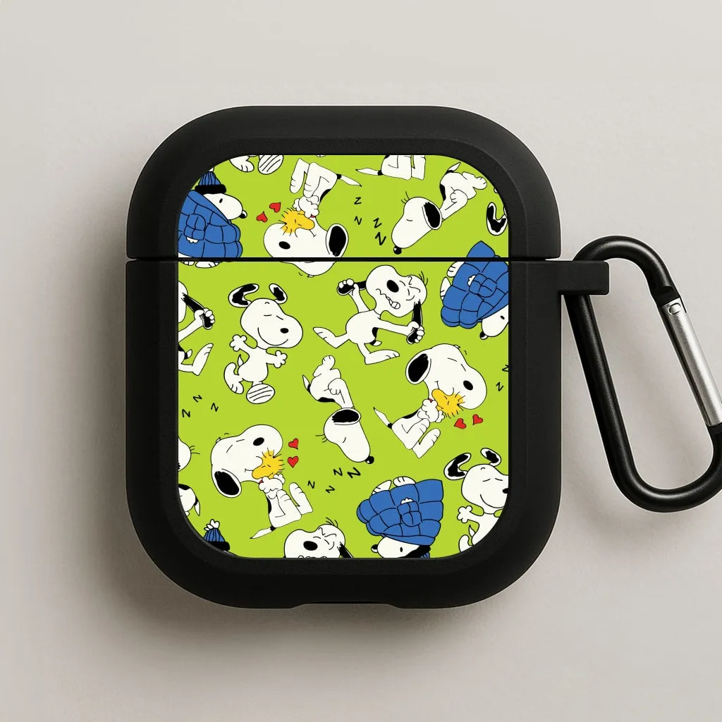 anti dust travel shell Durable Outdoor Shell Lime Green Cartoon Beagle Pattern AirPods Case