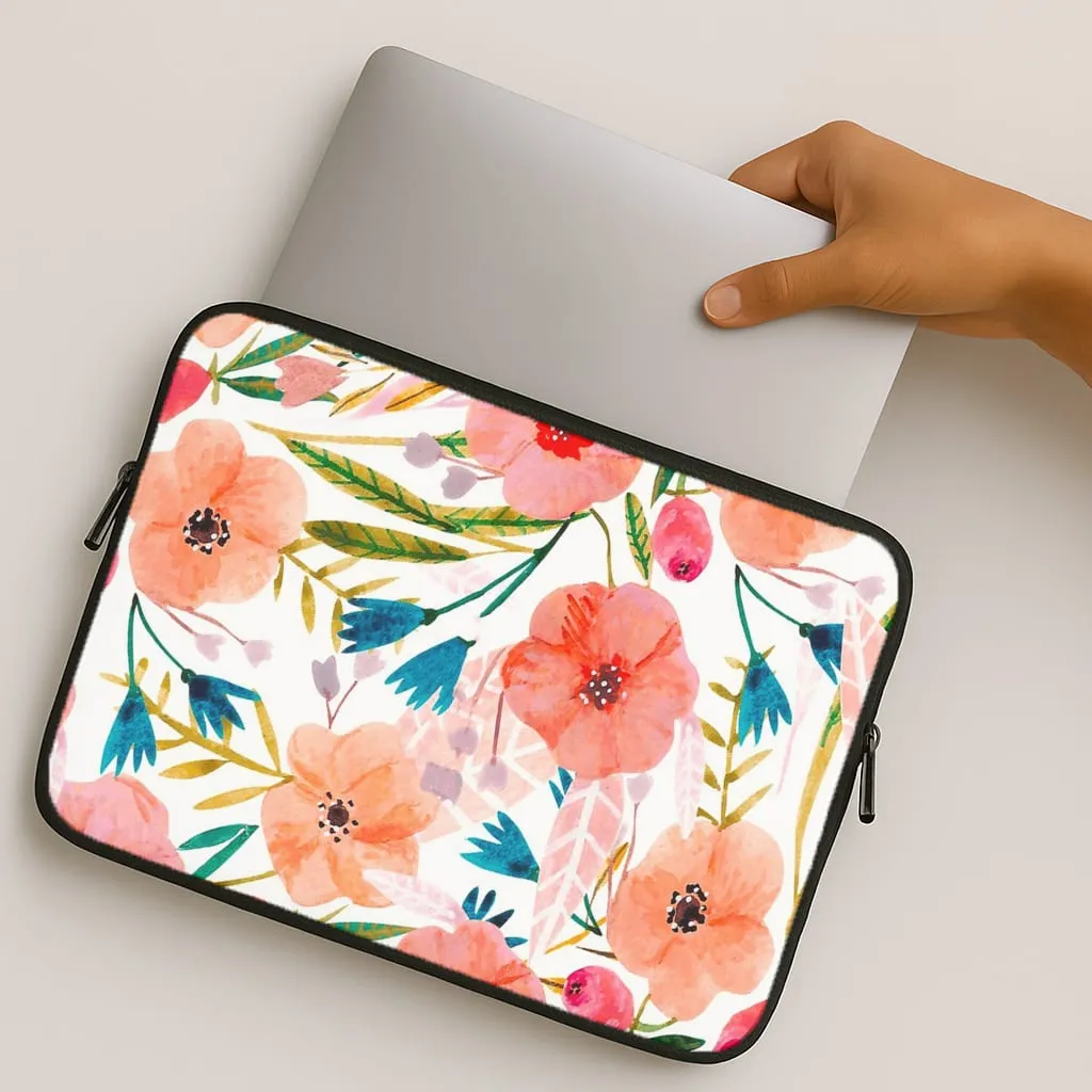Colorful option Peach Watercolour Floral Pattern Laptop Sleeve