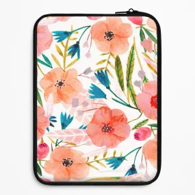 Peach Watercolour Floral Pattern Laptop Sleeve Outdoor Use