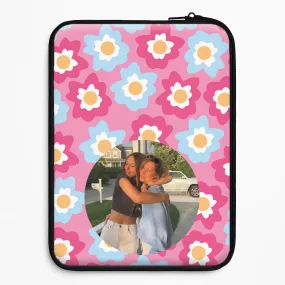 Protective Build Gloss Layer Finish Pink And Blue Flower Pattern - Personalised Mother's Day Laptop Sleeve