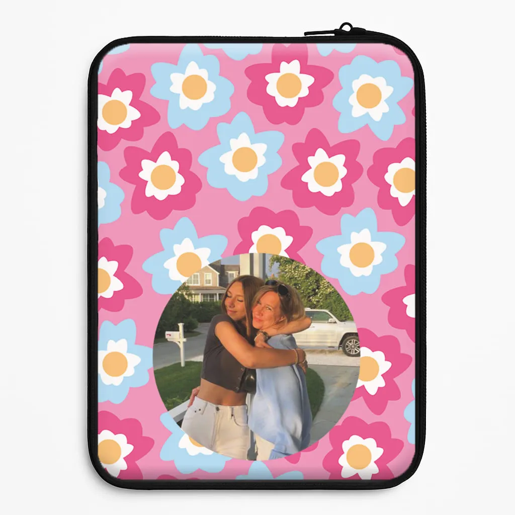 Protective Build Gloss Layer Finish Pink And Blue Flower Pattern - Personalised Mother's Day Laptop Sleeve