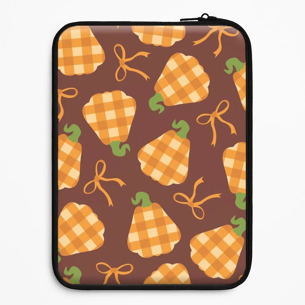 Tartan Pumpkins And Bows Pattern Laptop Sleeve Soft Surface Layer