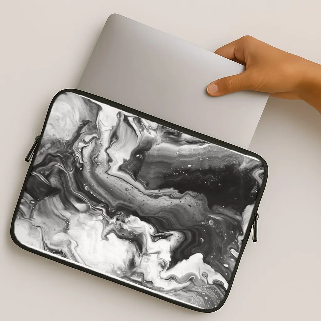 Premium Edge Black and White Leaking Marble Laptop Sleeve