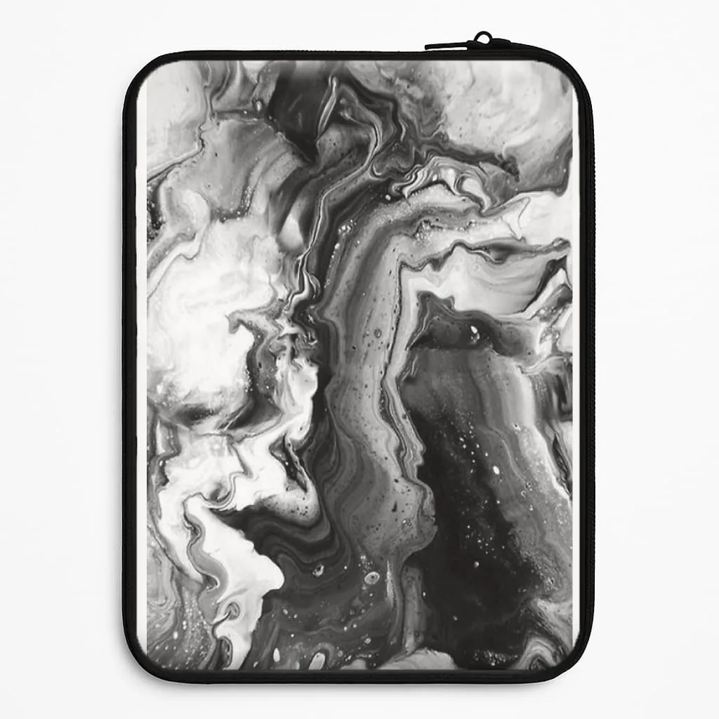 Black and White Leaking Marble Laptop Sleeve Gloss Surface Handheld device