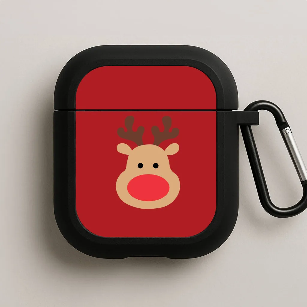 Rudolph Face - Christmas AirPods Case lightweight ergonomic neon pocket silicone airpods protector Trendy Carry Clip