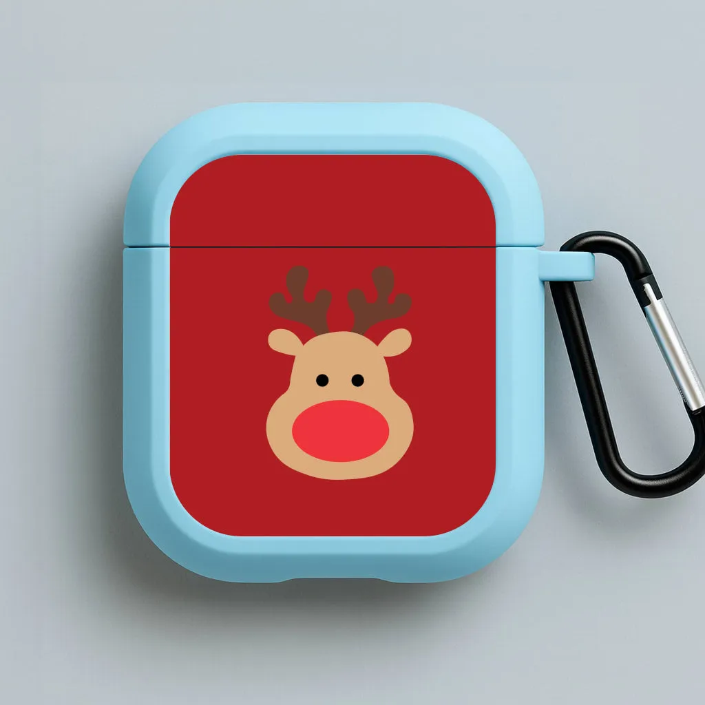 custom printed earbuds case shockproof outdoor protector Rudolph Face - Christmas AirPods Case