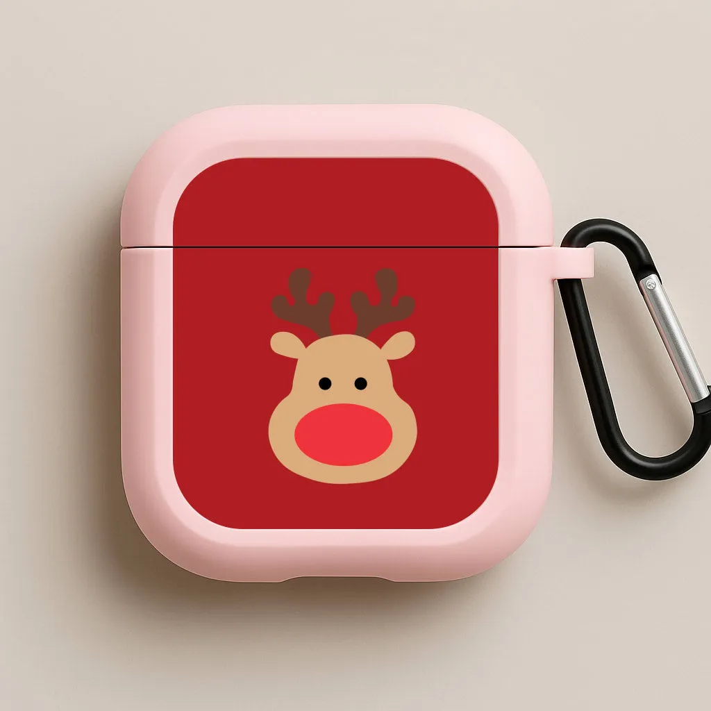 sleek minimalist silicone protector Trendy Silicone Pouch Rudolph Face - Christmas AirPods Case