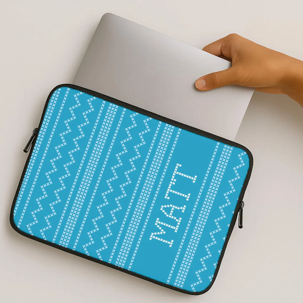 Personalised Christmas Jumper Blue Laptop Sleeve Matte Texture Design