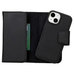 Tudor Tri-Fold Leather Wallet Case ?C iPhone 15 Pro, Pebble Black Slim Profile