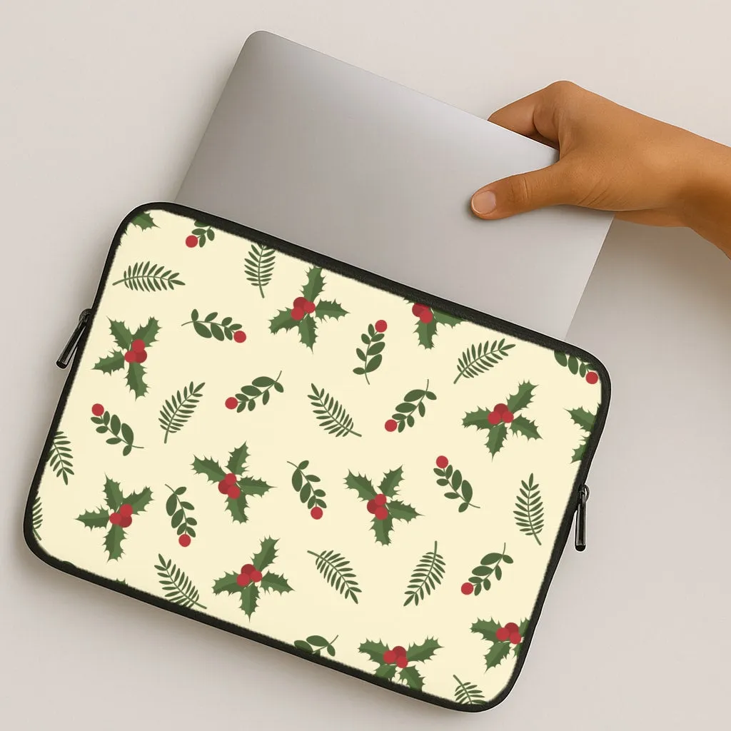 Durable Material Flexible Fit Holly Green Pattern Laptop Sleeve