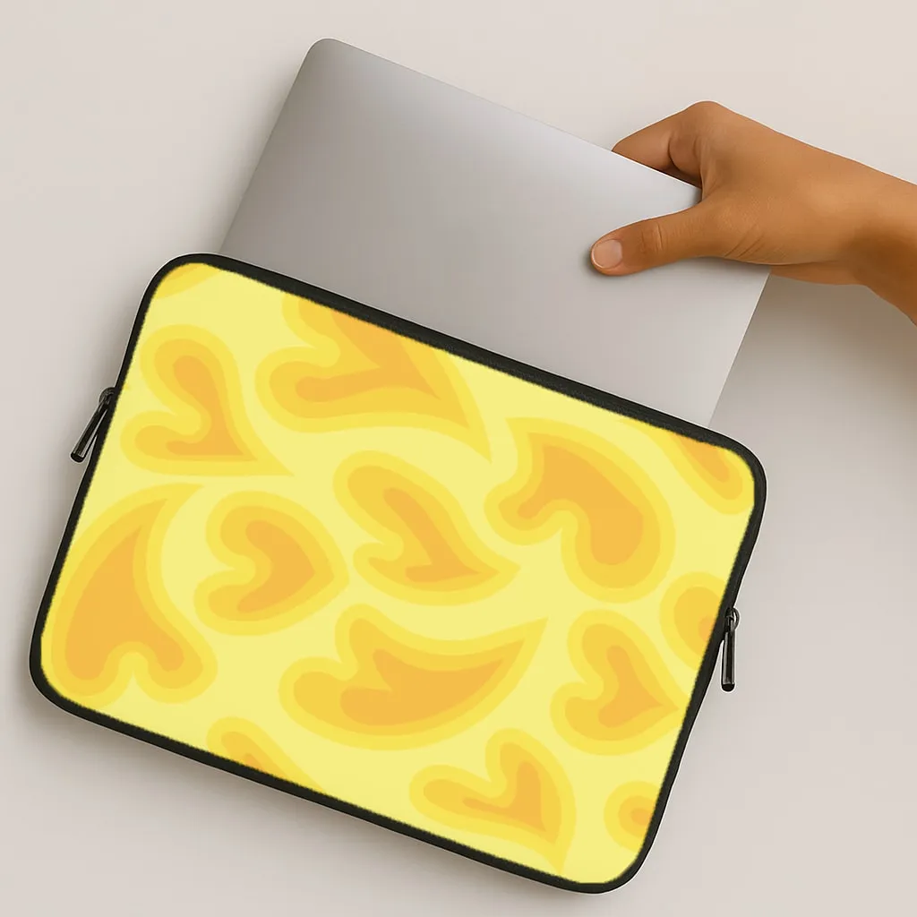 Travel Companion Durable Edge Trippy Summer Hearts Yellow Pattern Laptop Sleeve
