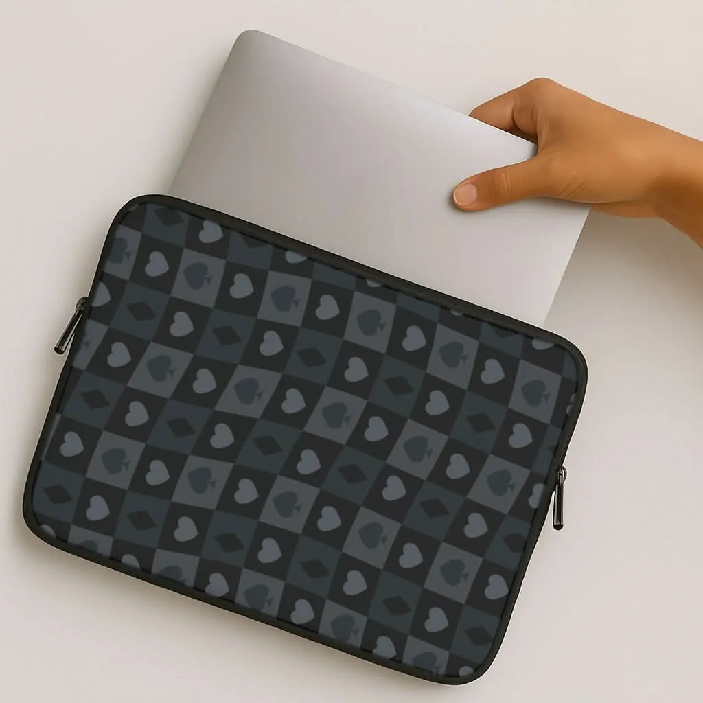 Card Suits Pattern Black Laptop Sleeve Shock Resistant Build Shockproof Frame
