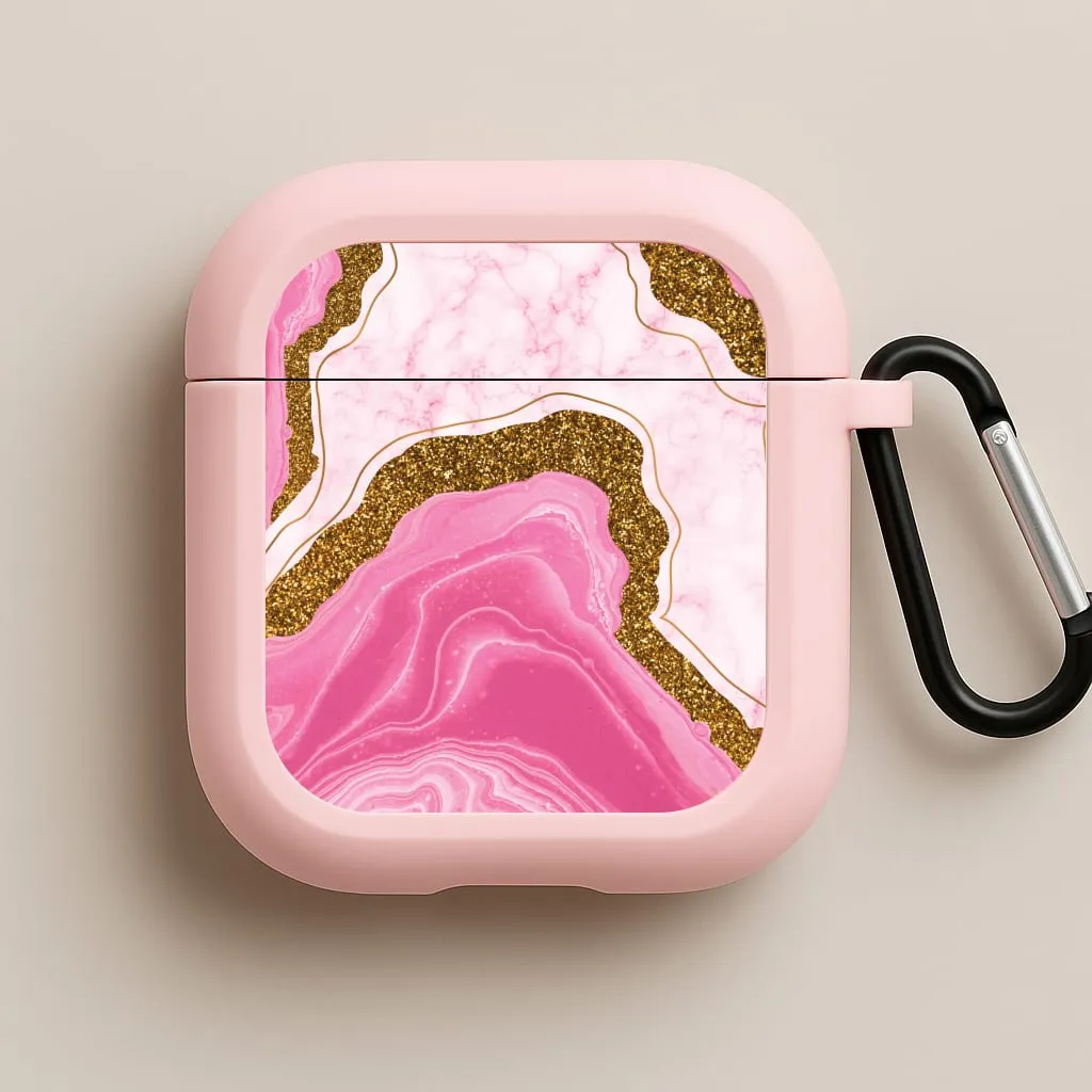 Compact Protective Organizer Durable Compact Case Marble Rock Veins And Glitter AirPods Case