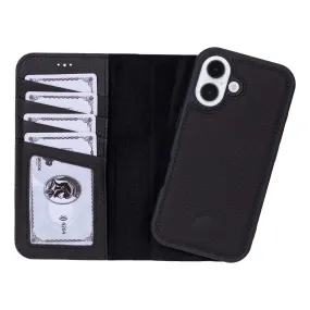 Protective Form Rugged Surface Carter Detachable Leather Wallet Case ?C iPhone 16, Pebble Black