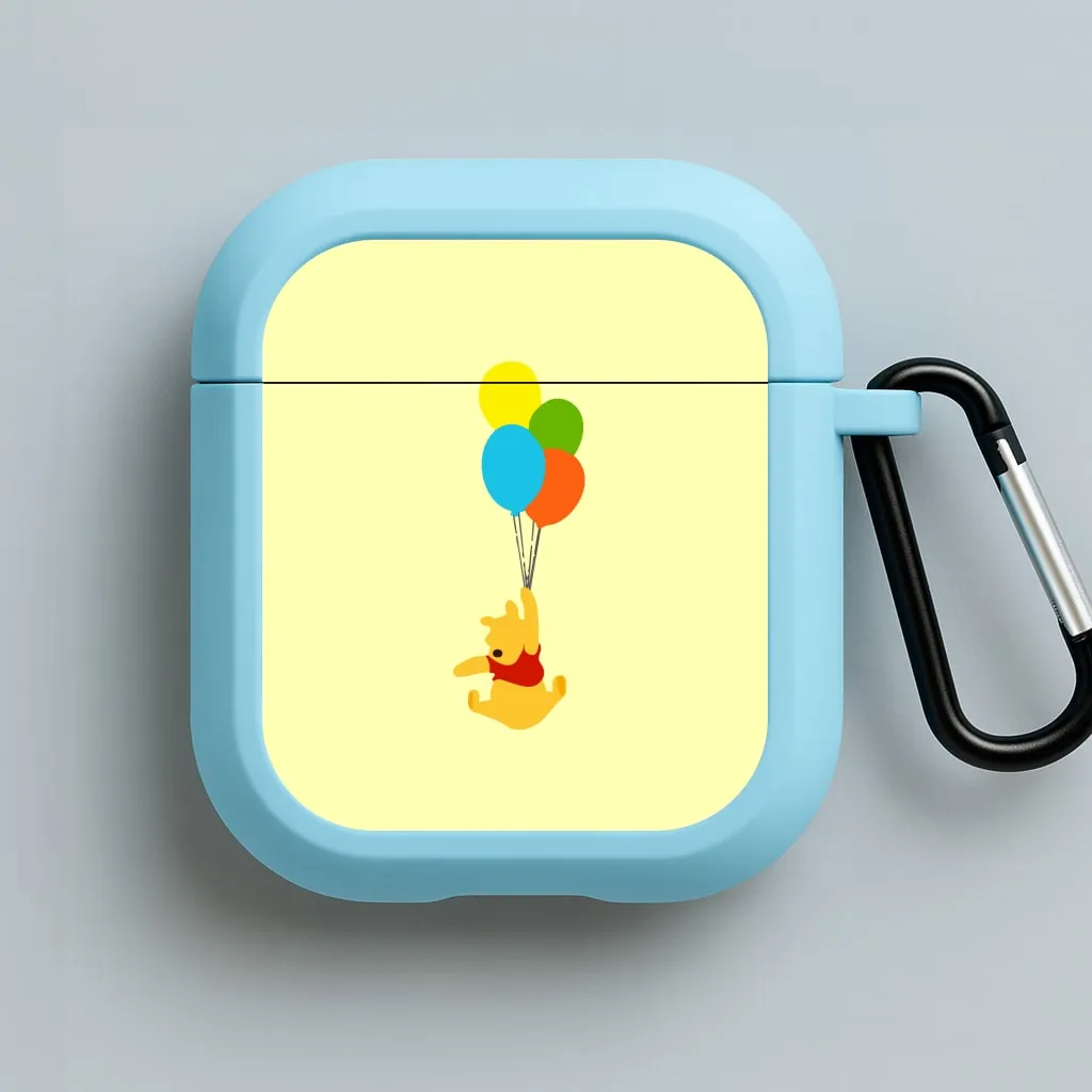 Pooh On Balloons AirPods Case sleek pastel leather airpods shell Portable Tech Holder
