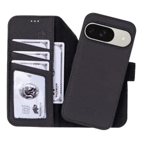 Futuristic style Carter Detachable Leather Wallet Case ?C Pixel 9, Pebble Black