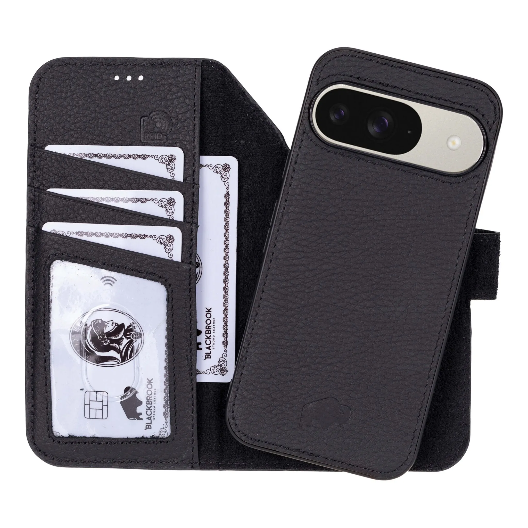 Futuristic style Carter Detachable Leather Wallet Case ?C Pixel 9, Pebble Black