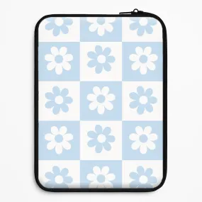 Unique Pattern Checkered Flowers Blue Laptop Sleeve
